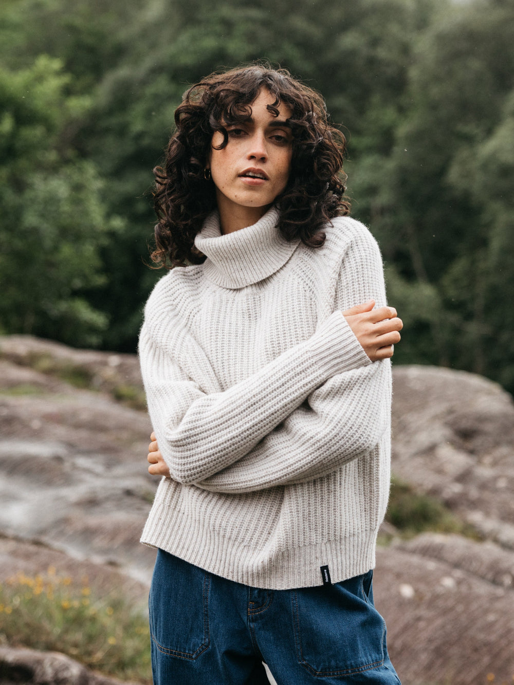 Women Fisherman Wool Roll Neck Jumper in Ecru - Mora