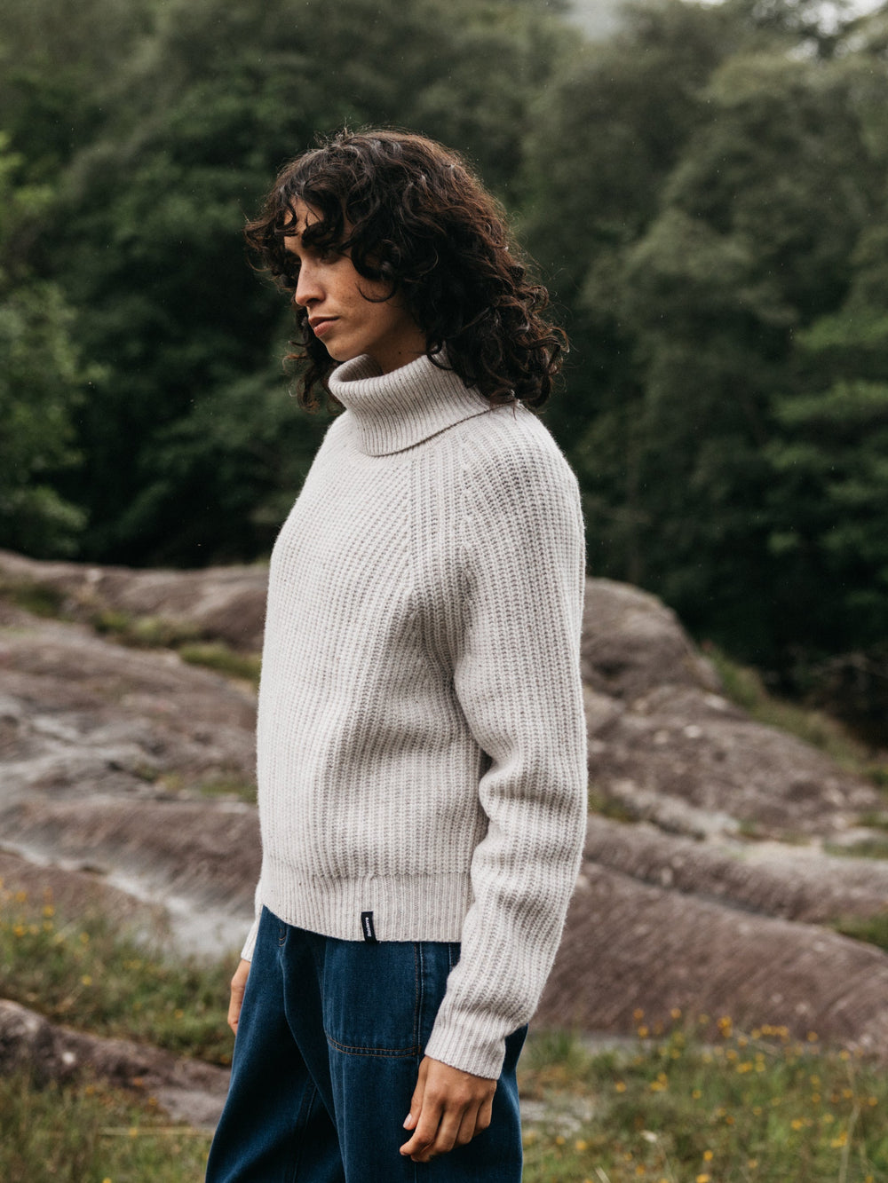 Women Fisherman Wool Roll Neck Jumper in Ecru - Mora