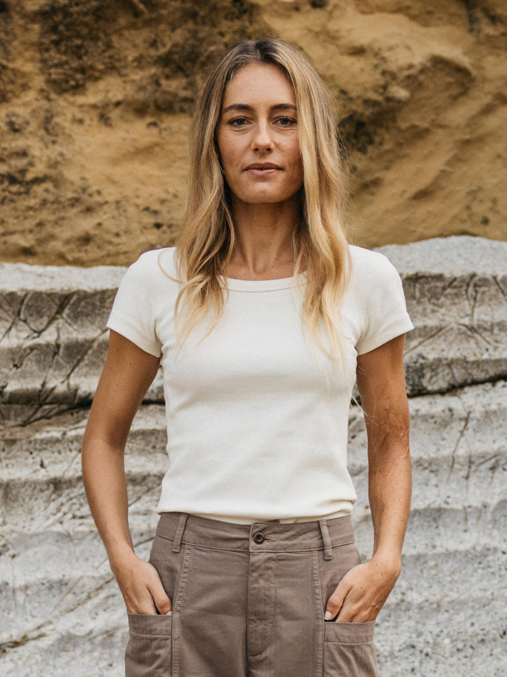 Women Organic White Ribbed T-Shirt - Powes