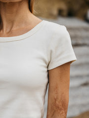 Women Organic White Ribbed T-Shirt - Powes