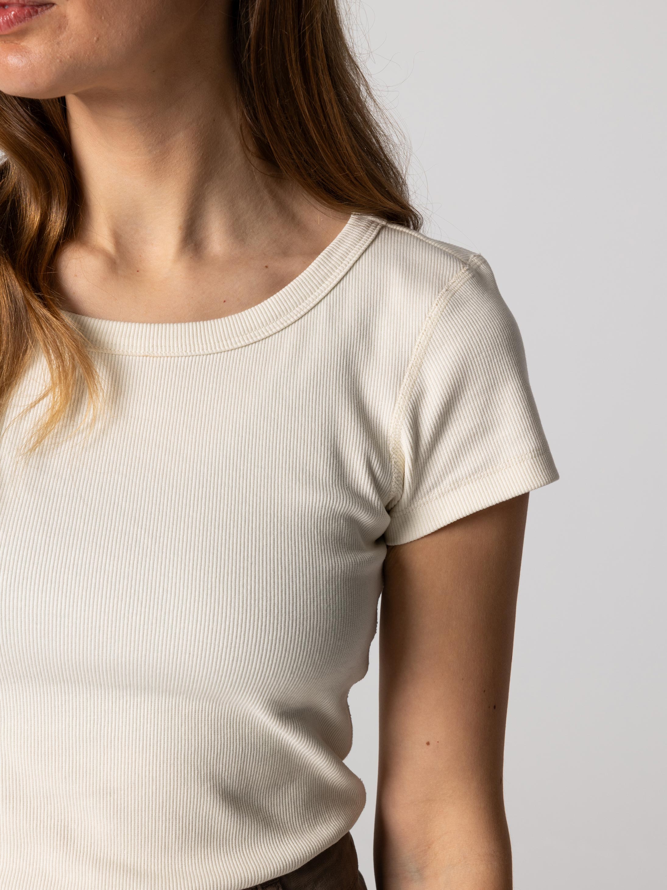 Women Organic White Ribbed T-Shirt - Powes