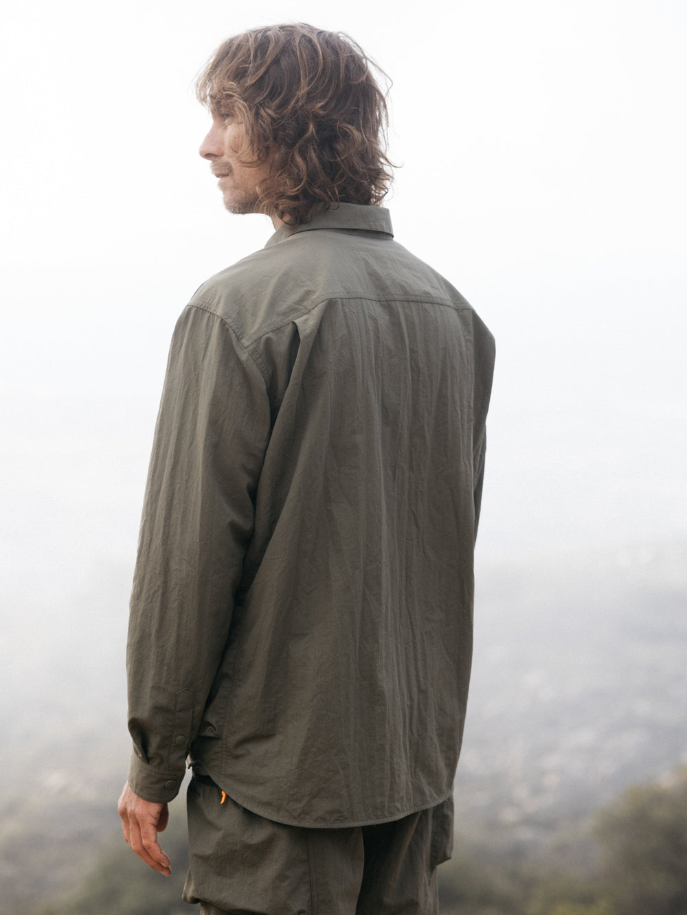 Men Recycled Long Sleeve Shirt in Olive - Wander