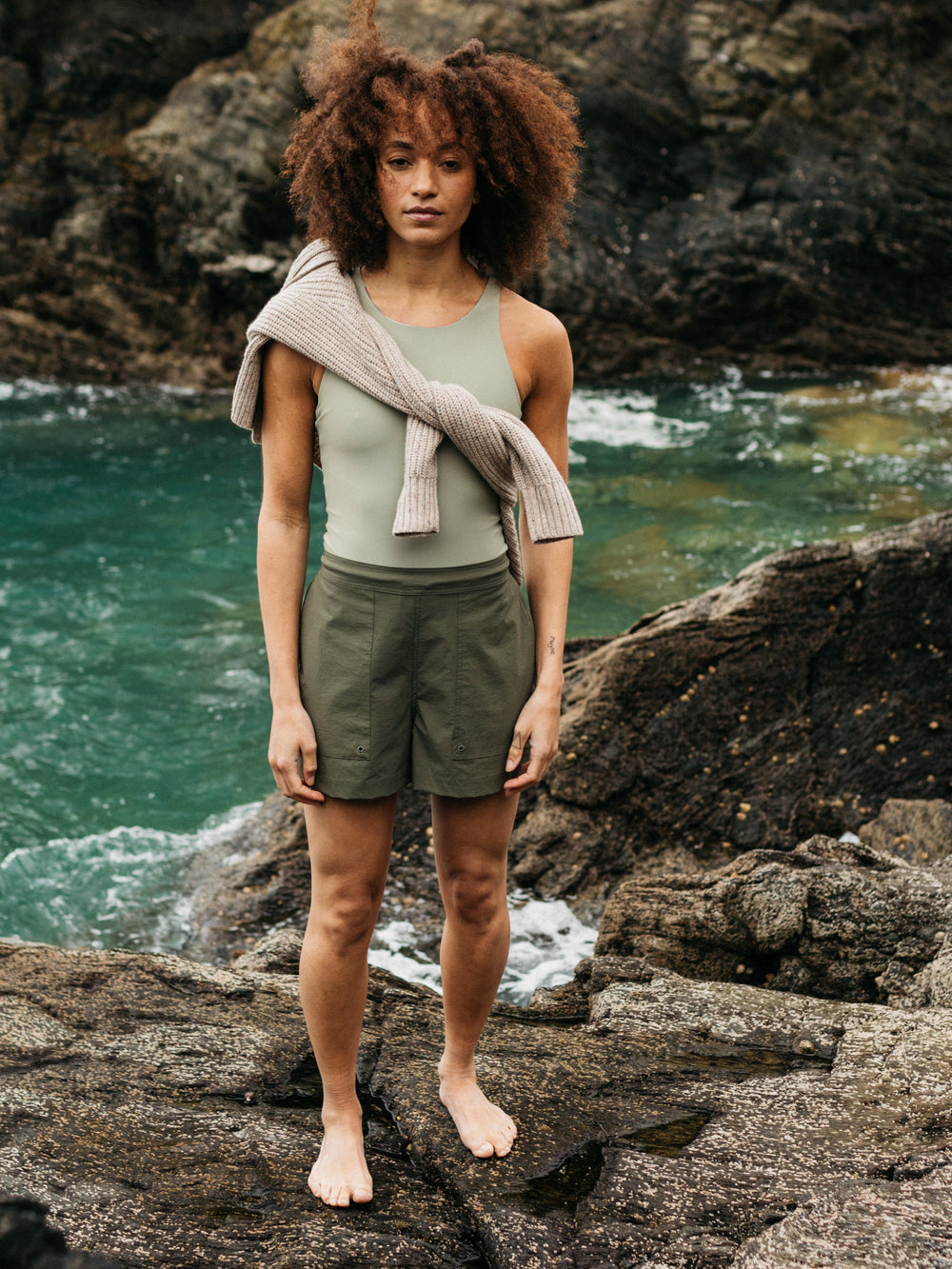 Women Recycled Hybrid Short in Olive - Walker