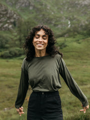 Women Merino Long Sleeve Baselayer in Olive - Seeker