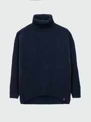 Women Roll Neck Knit Jumper in Navy - Eyre