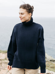 Women Roll Neck Knit Jumper in Navy - Eyre