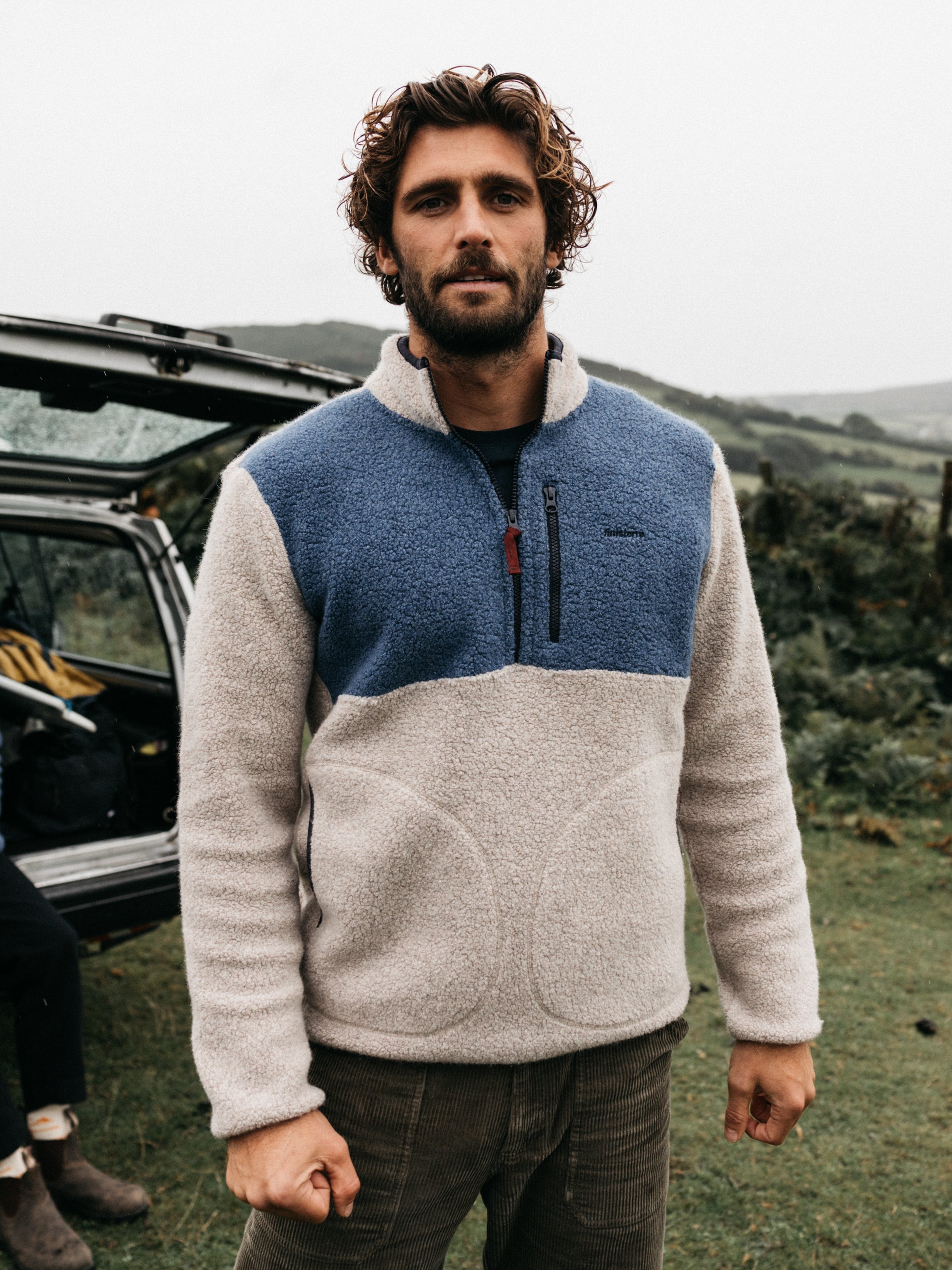 Men Hegen 1/4 Zip Fleece in Coastal Fjord/Oatmeal